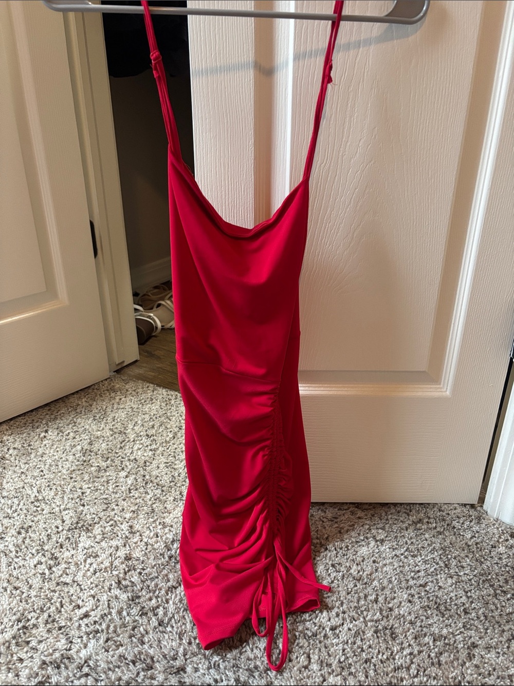 Crystal Doll Red Ruched Cowl Slip Dress
